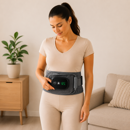 femme avec ceinture lombaire chauffante