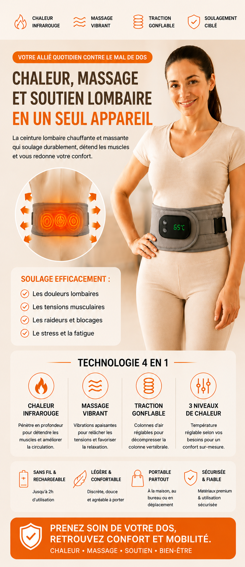 ceinture lombaire chauffante | Sans fil - InfraRelax