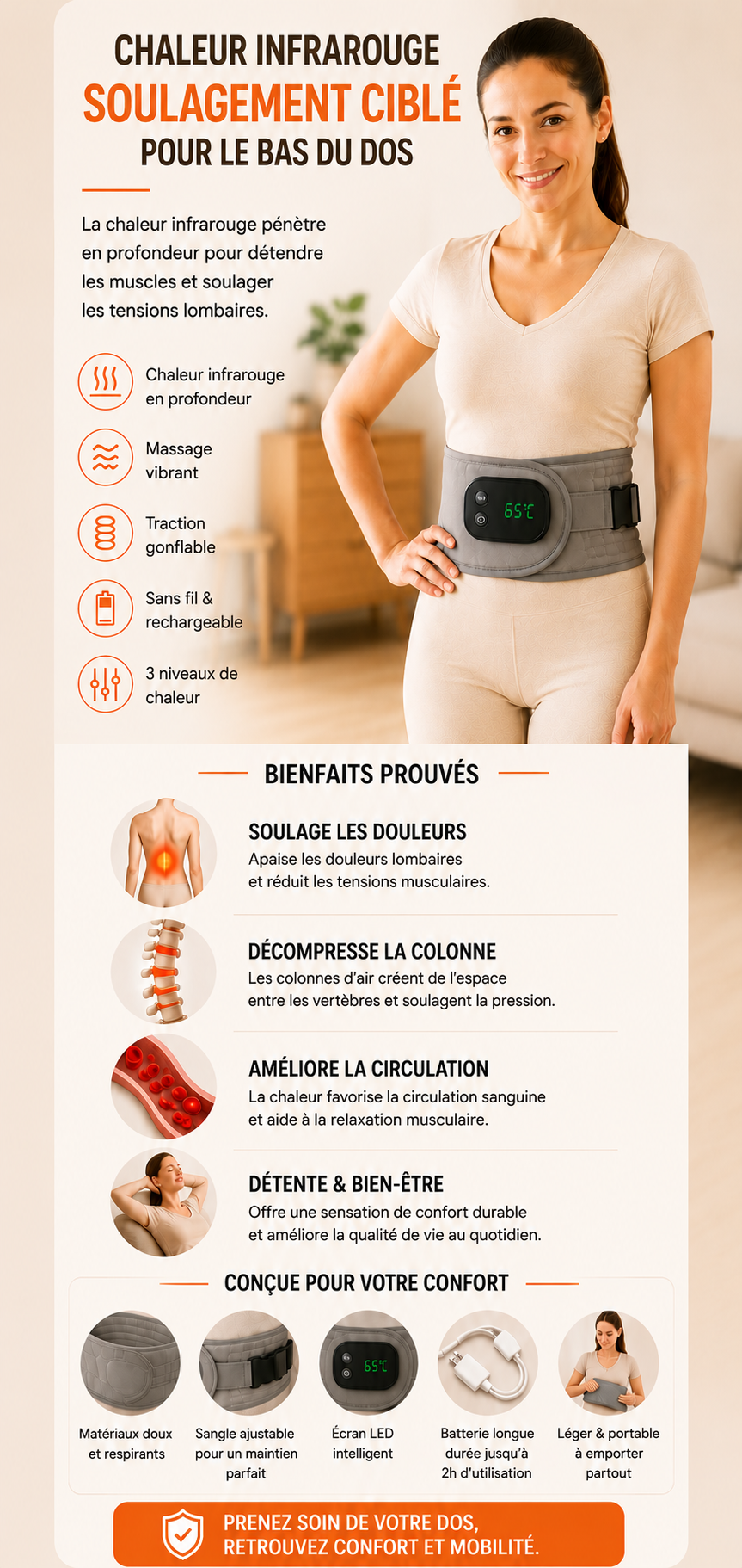 ceinture lombaire chauffante | Sans fil - InfraRelax